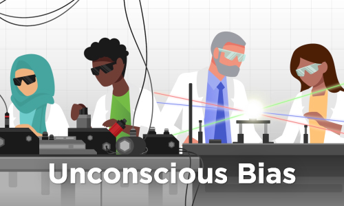 Unconscious Bias video graphic with four people of diverse backgrounds