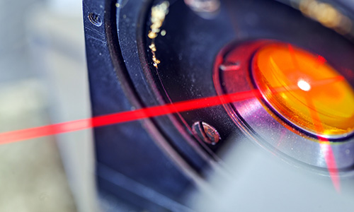 Close up of a laser from components thanks to laser manufacturing