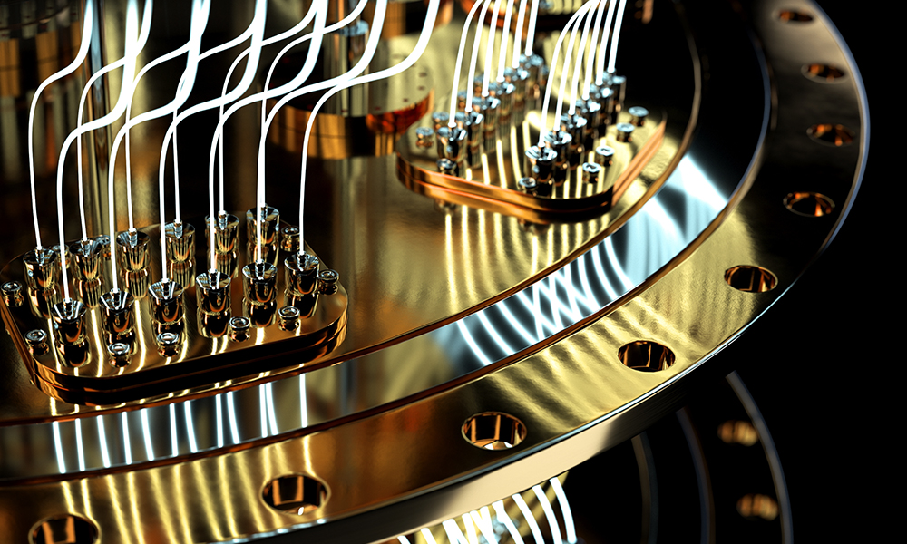 Close view of gold quantum computer