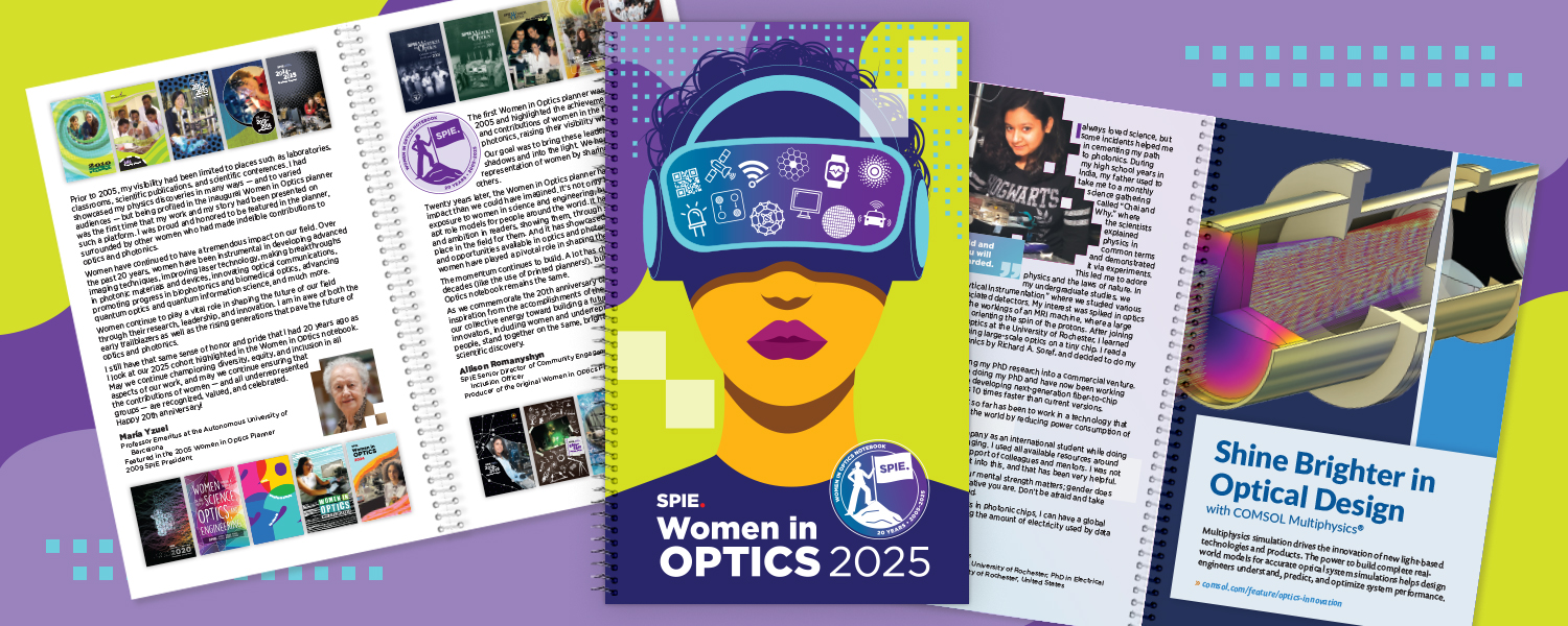 2025 Women in Optics notebook cover and inside pages