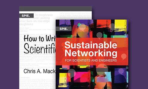 SPIE open access book covers on purple background