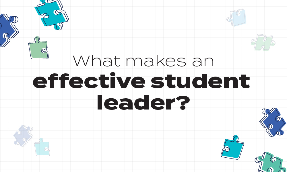 Puzzle pieces graphic with "What makes an effective student leader?" text