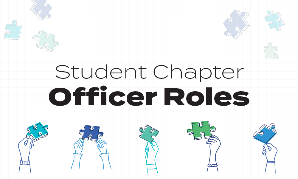 A graphic of hands holding puzzle pieces together with the words "Student Chapter Officer Roles"