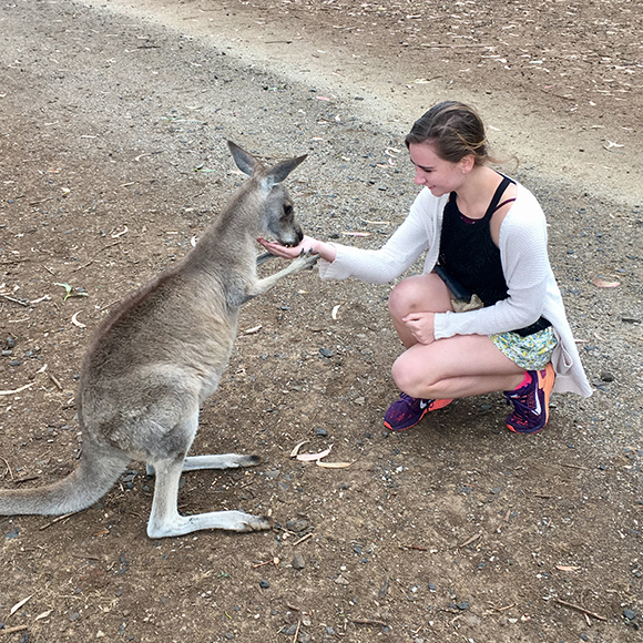 Elaine and a kangaroo