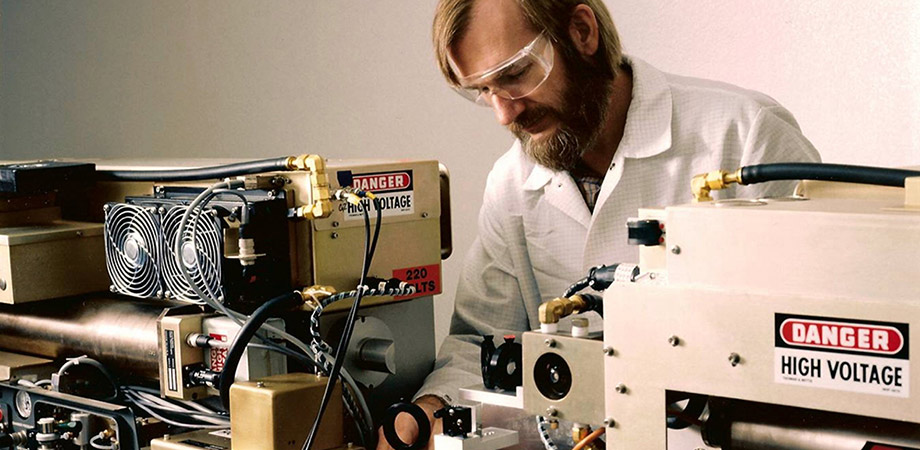 Richard Sandstrom working on an early injection-seed KrF laser system.