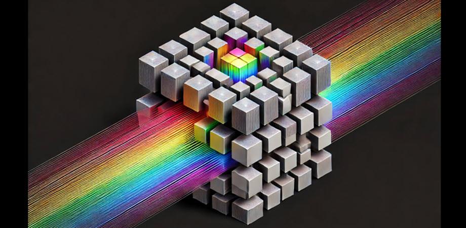 Artistic depiction of a wavelength-multiplexed diffractive optical processor for 3D quantitative phase imaging