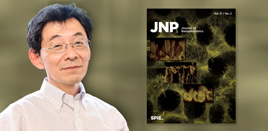 New editor-in-chief Takashige Omatsu with a cover of SPIE's Journal of Nanophotonics.