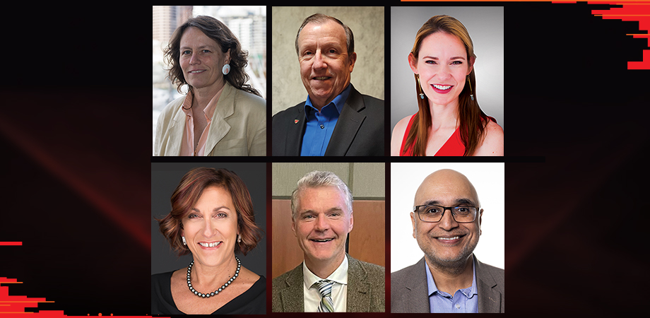 Top row, from left to right: Cather Simpson, Jim McNally, Alexis Voigt. Bottom row, from left to right: Debbie Gustafson, Brian Pogue, Kishan Dholakia.