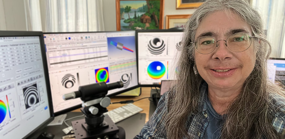 Katherine Creath, recipient of the 2025 SPIE Chandra S. Vikram Award in Optical Metrology, in her lab at Optineering.