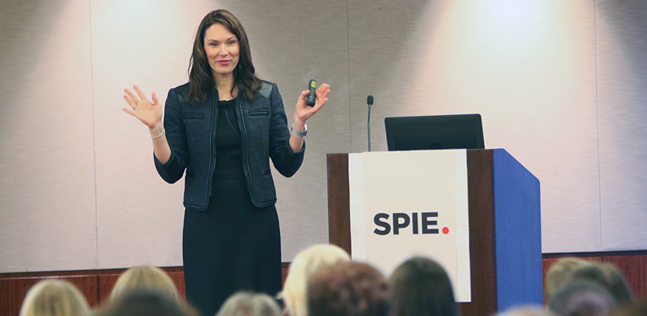 Alexis Spilman Vogt speaking at 2018's SPIE Photonics West on diversity in optics.