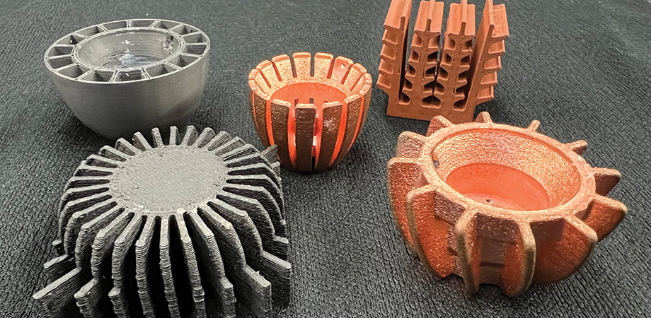 Heat sinks designed and 3D printed by LRC researchers and HP engineers using a variety of materials