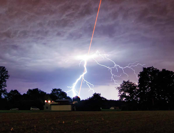 In 2011, the European Southern Observatory tested the Wendelstein laser guide star while a thunderstorm approached. Credit: ESO / M. Kommesser